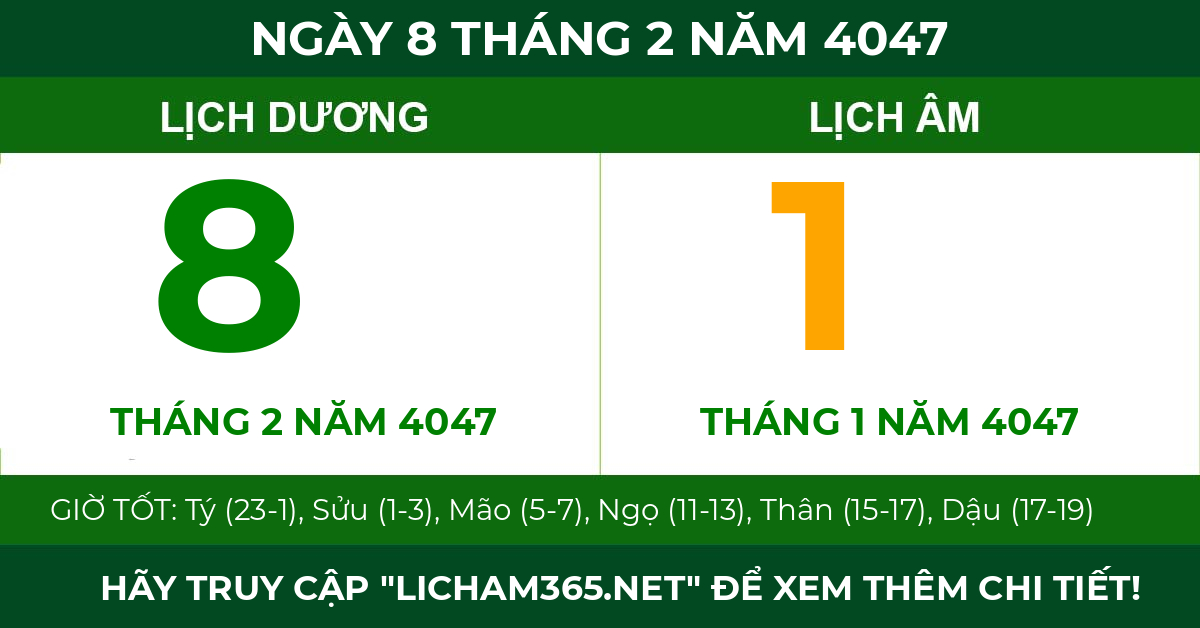 lịch âm ngày 8 tháng 2 năm 4047