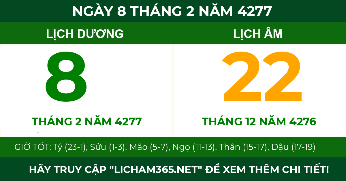 lịch âm ngày 8 tháng 2 năm 4277