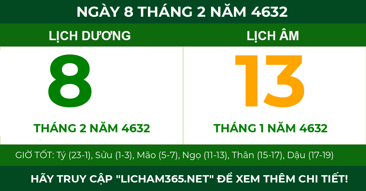 lịch âm ngày 8 tháng 2 năm 4632