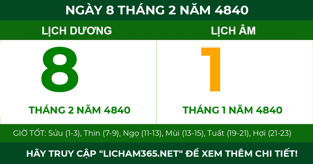 lịch âm ngày 8 tháng 2 năm 4840