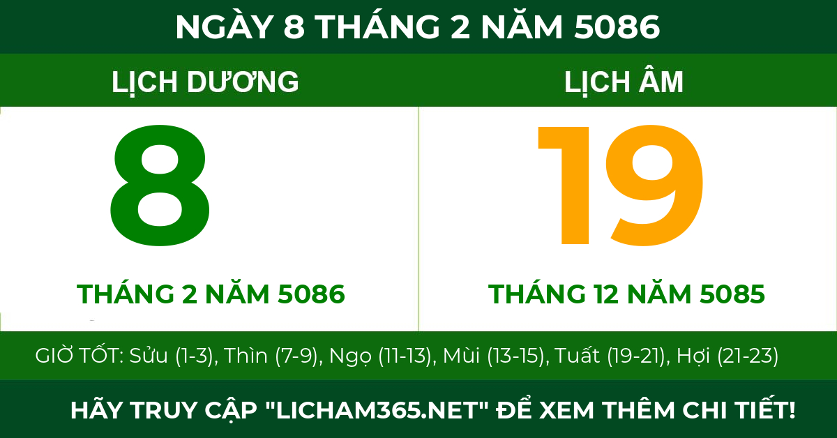 lịch âm ngày 8 tháng 2 năm 5086