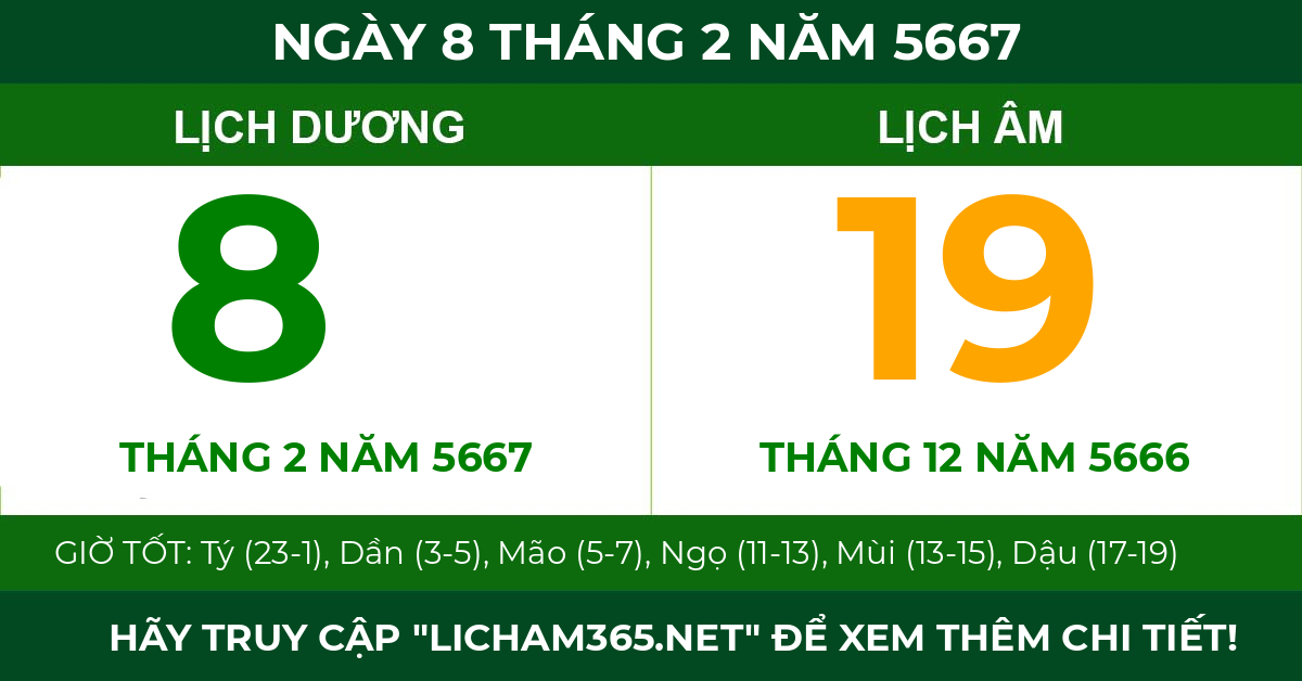 lịch âm ngày 8 tháng 2 năm 5667