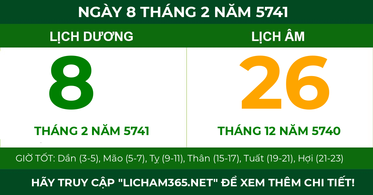 lịch âm ngày 8 tháng 2 năm 5741