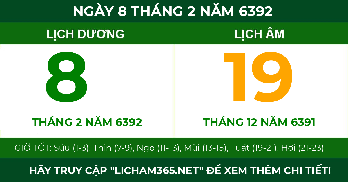 lịch âm ngày 8 tháng 2 năm 6392