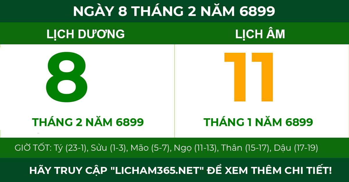 lịch âm ngày 8 tháng 2 năm 6899