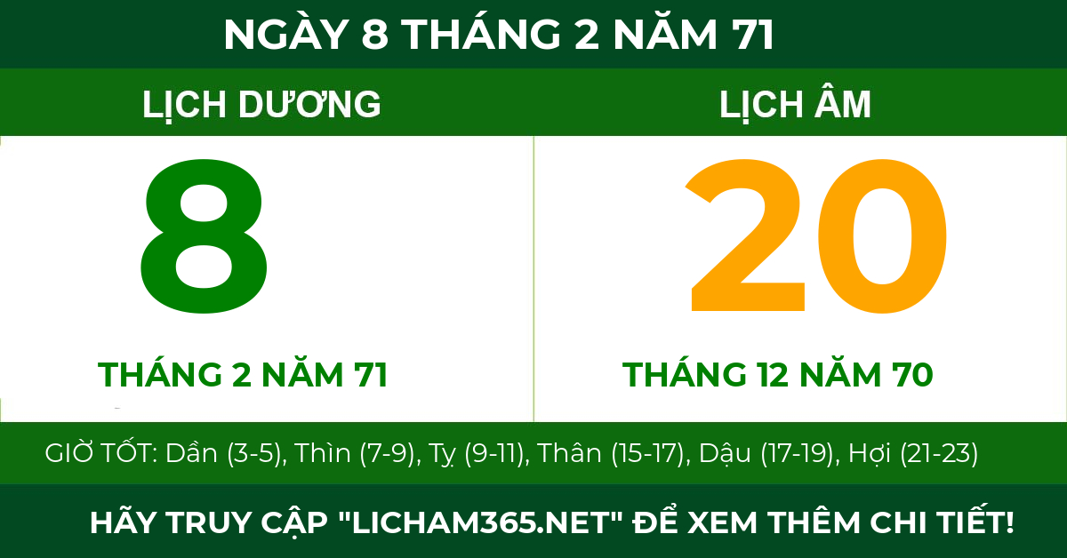 lịch âm ngày 8 tháng 2 năm 71