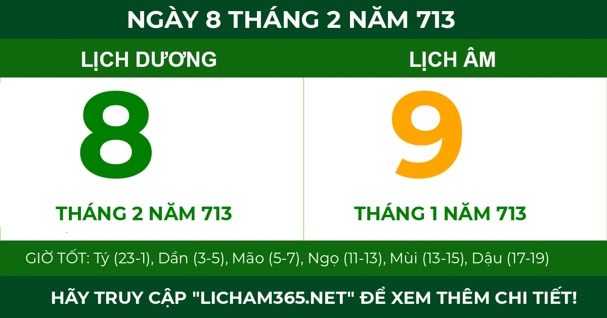 lịch âm ngày 8 tháng 2 năm 713