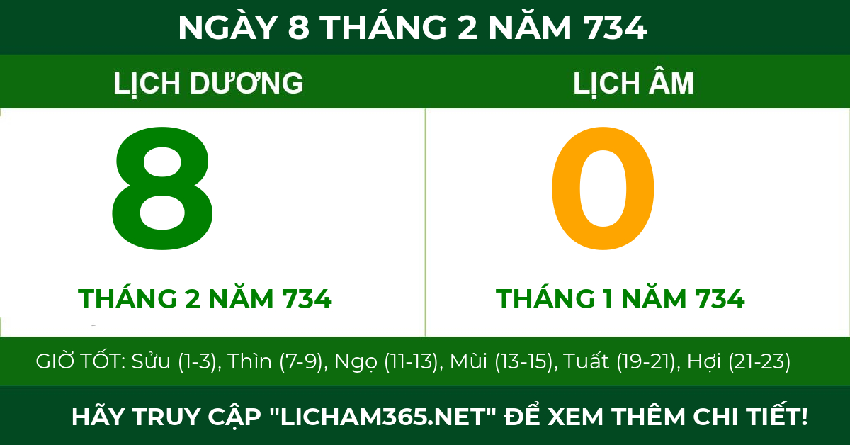 lịch âm ngày 8 tháng 2 năm 734