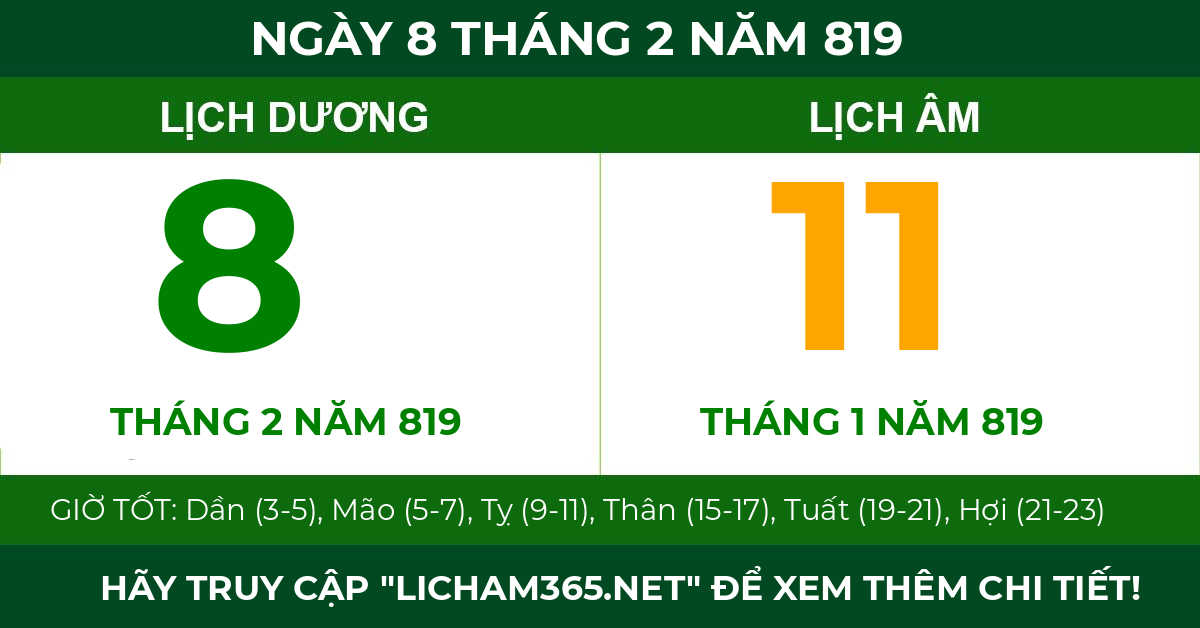 lịch âm ngày 8 tháng 2 năm 819