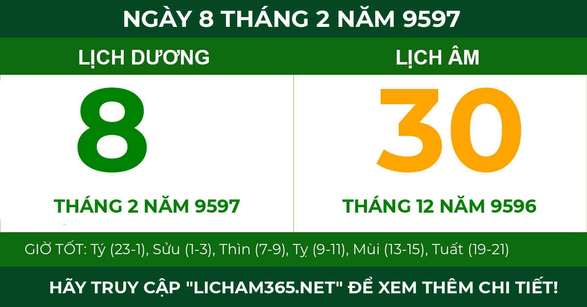 lịch âm ngày 8 tháng 2 năm 9597