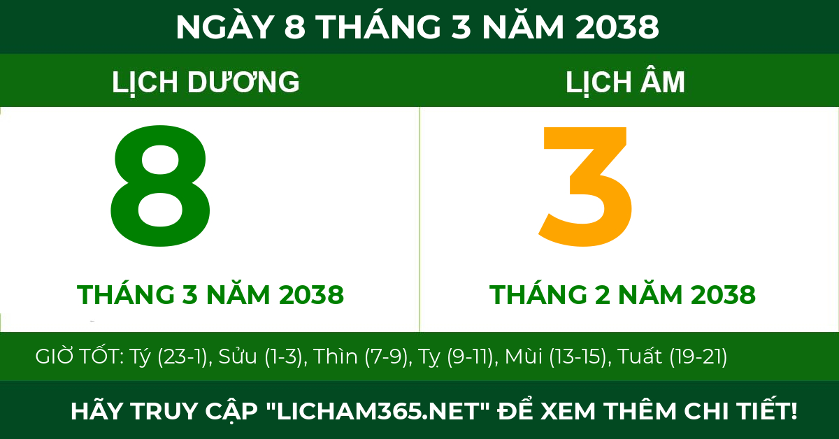lịch âm ngày 8 tháng 3 năm 2038