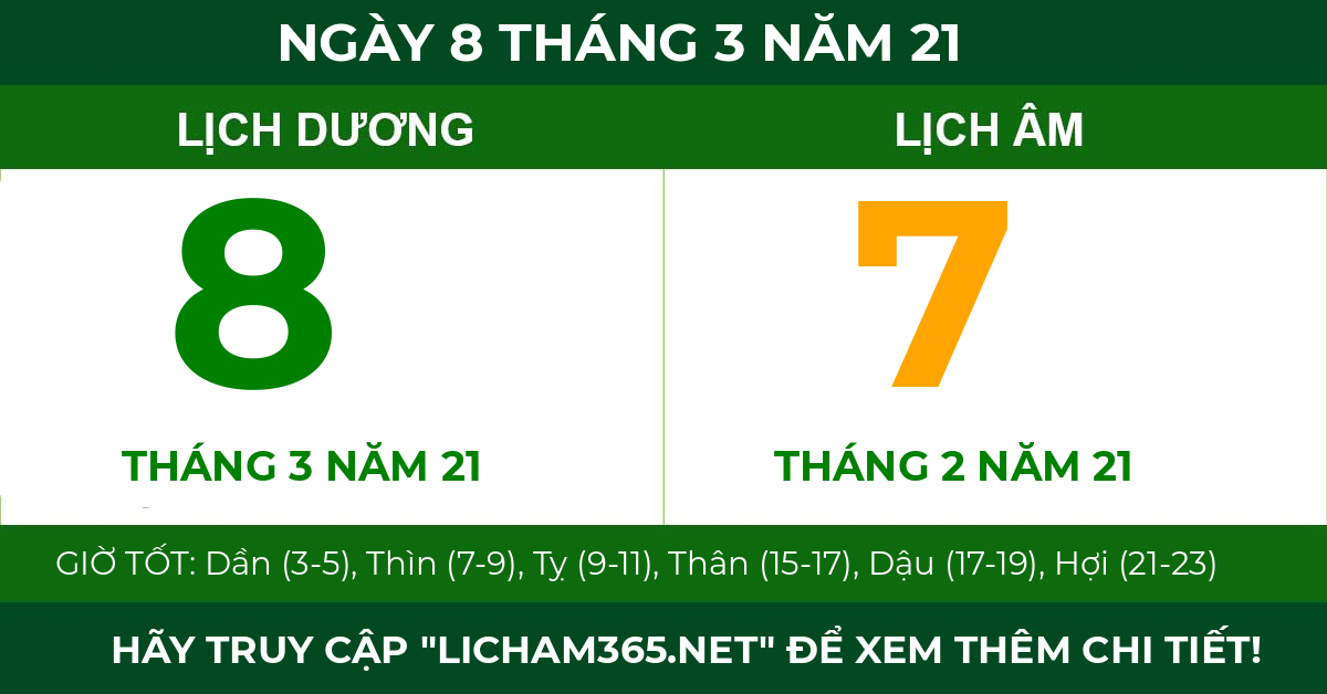 lịch âm ngày 8 tháng 3 năm 21