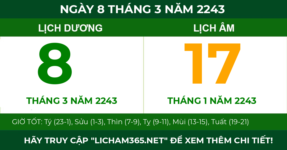 lịch âm ngày 8 tháng 3 năm 2243