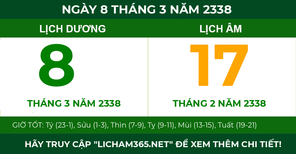 lịch âm ngày 8 tháng 3 năm 2338