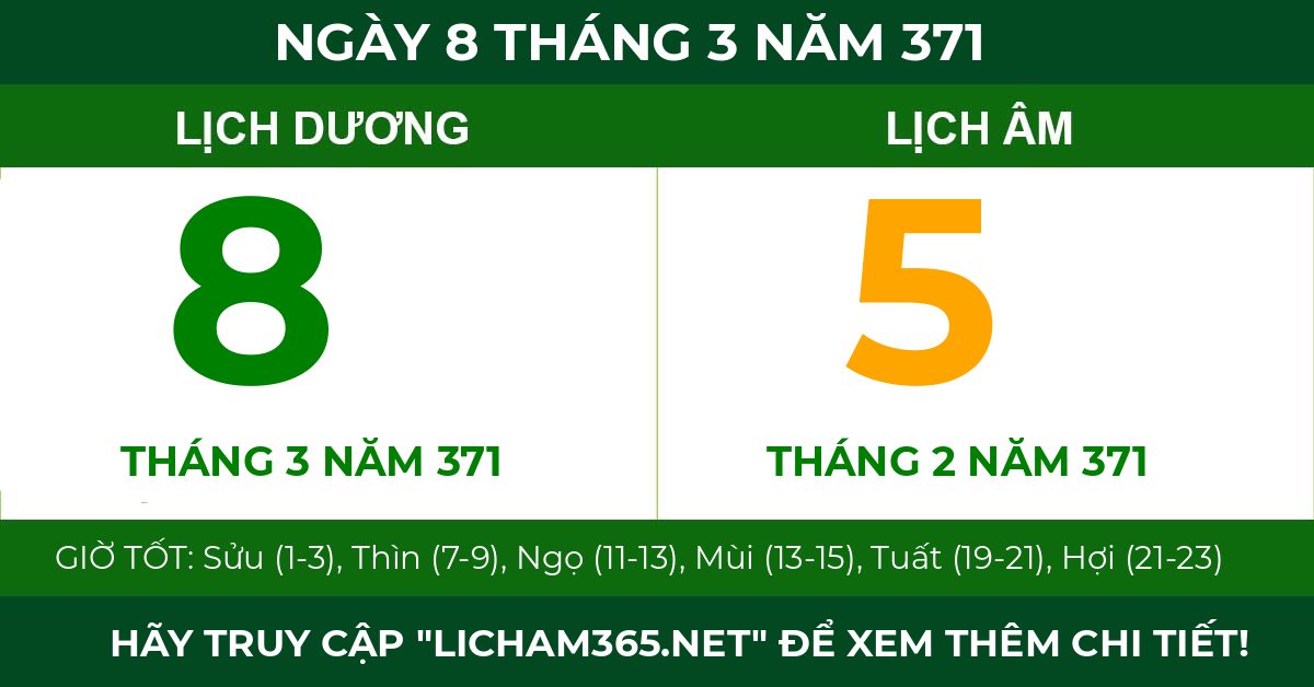 lịch âm ngày 8 tháng 3 năm 371