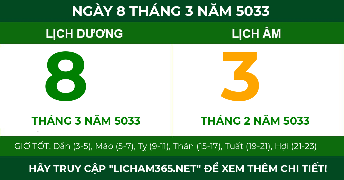 lịch âm ngày 8 tháng 3 năm 5033