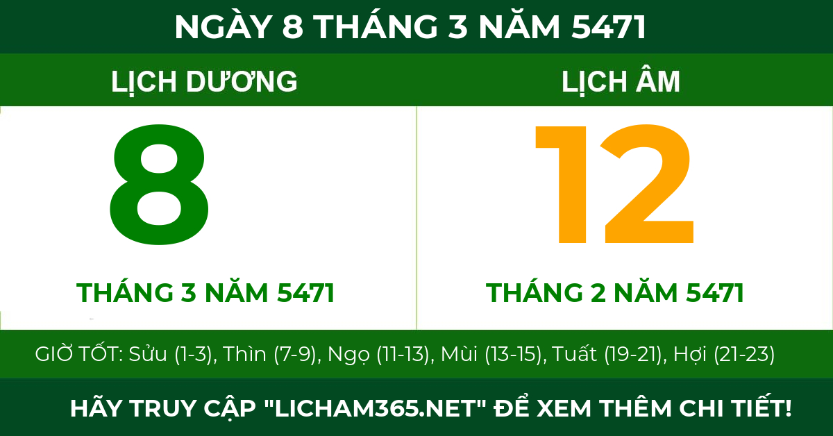 lịch âm ngày 8 tháng 3 năm 5471