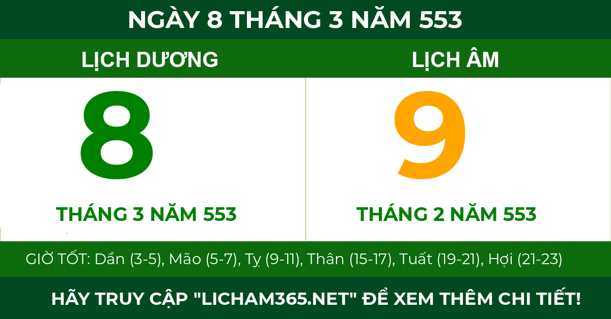 lịch âm ngày 8 tháng 3 năm 553
