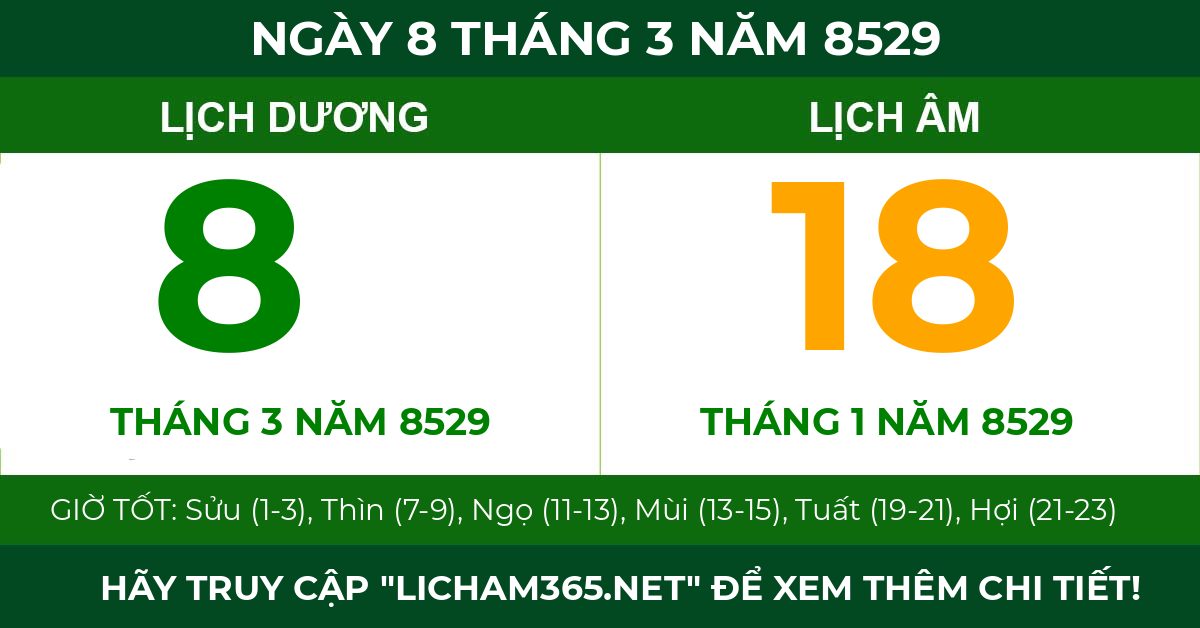 lịch âm ngày 8 tháng 3 năm 8529