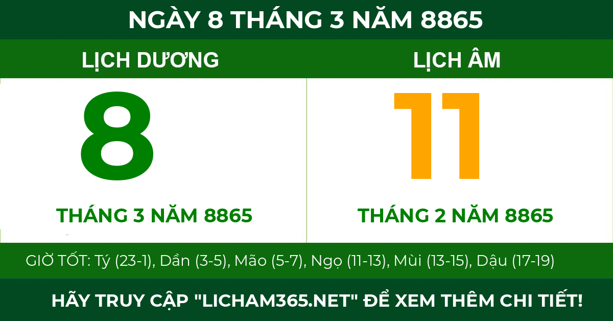 lịch âm ngày 8 tháng 3 năm 8865