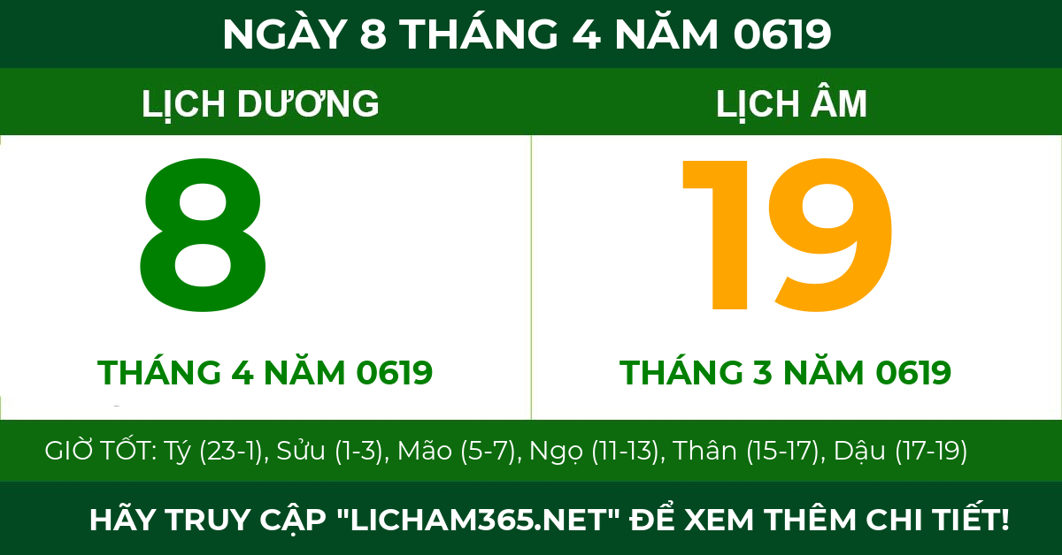 lịch âm ngày 8 tháng 4 năm 0619