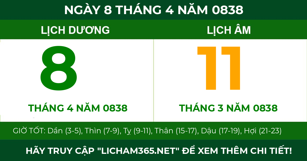lịch âm ngày 8 tháng 4 năm 0838