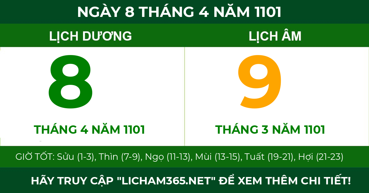 lịch âm ngày 8 tháng 4 năm 1101