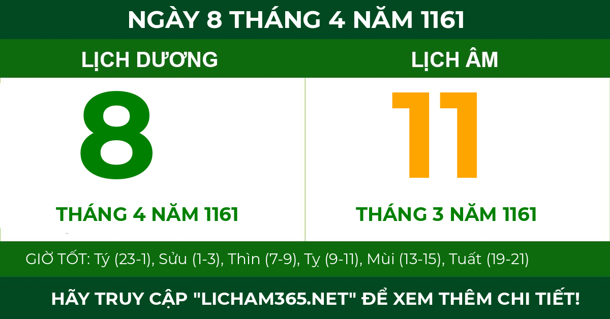 lịch âm ngày 8 tháng 4 năm 1161