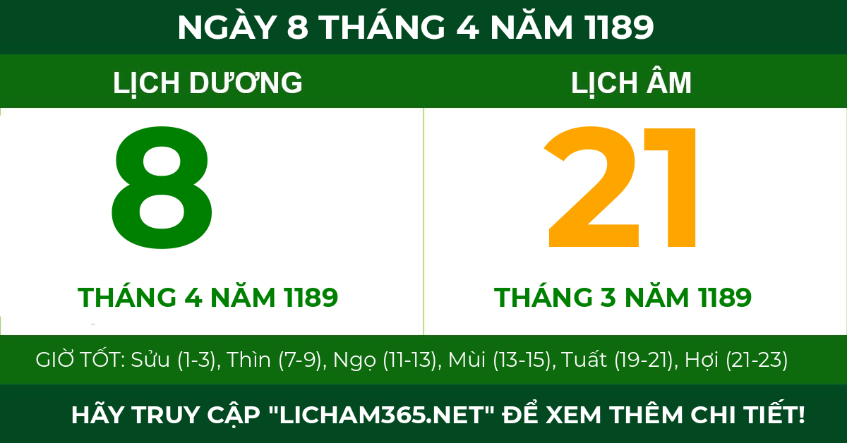 lịch âm ngày 8 tháng 4 năm 1189