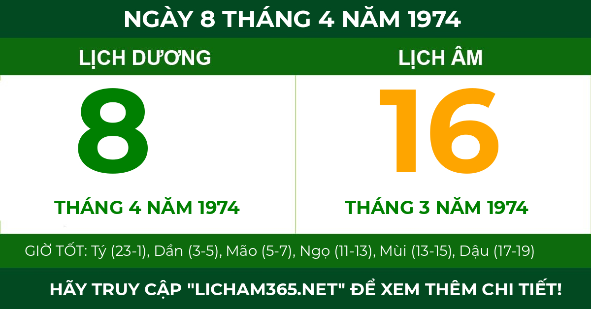 lịch âm ngày 8 tháng 4 năm 1974
