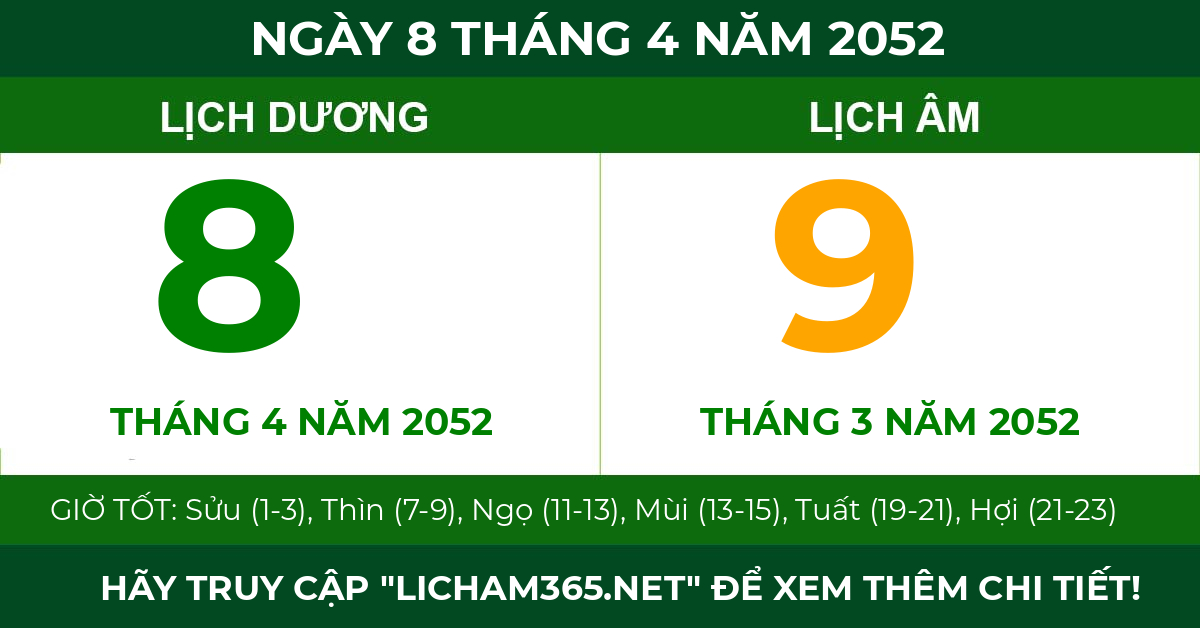 lịch âm ngày 8 tháng 4 năm 2052
