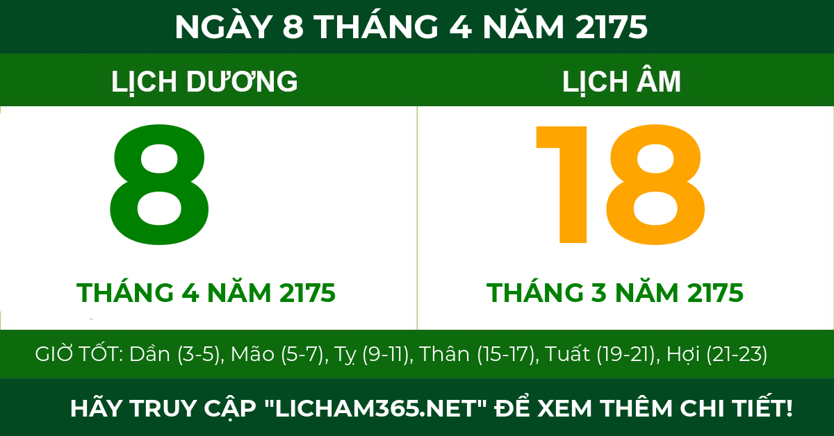lịch âm ngày 8 tháng 4 năm 2175