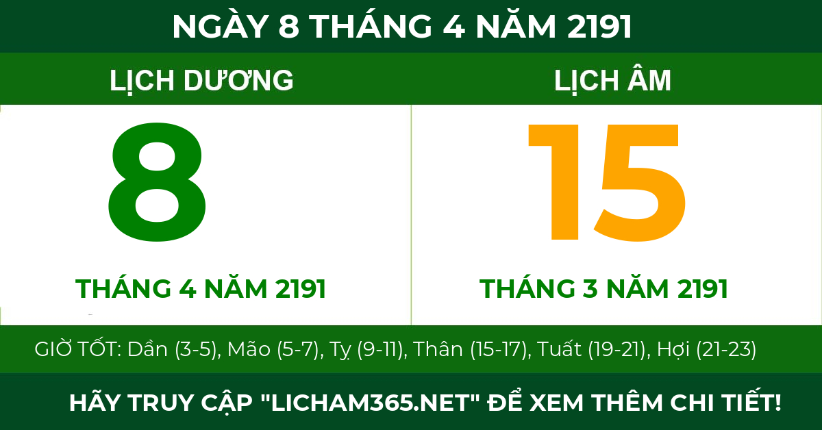 lịch âm ngày 8 tháng 4 năm 2191