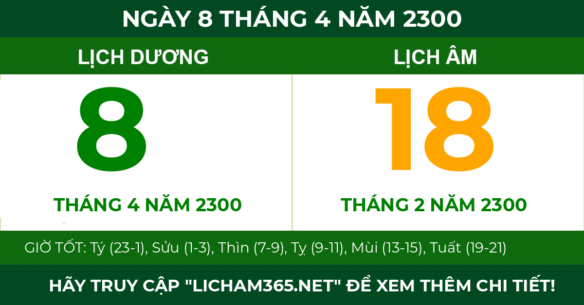 lịch âm ngày 8 tháng 4 năm 2300