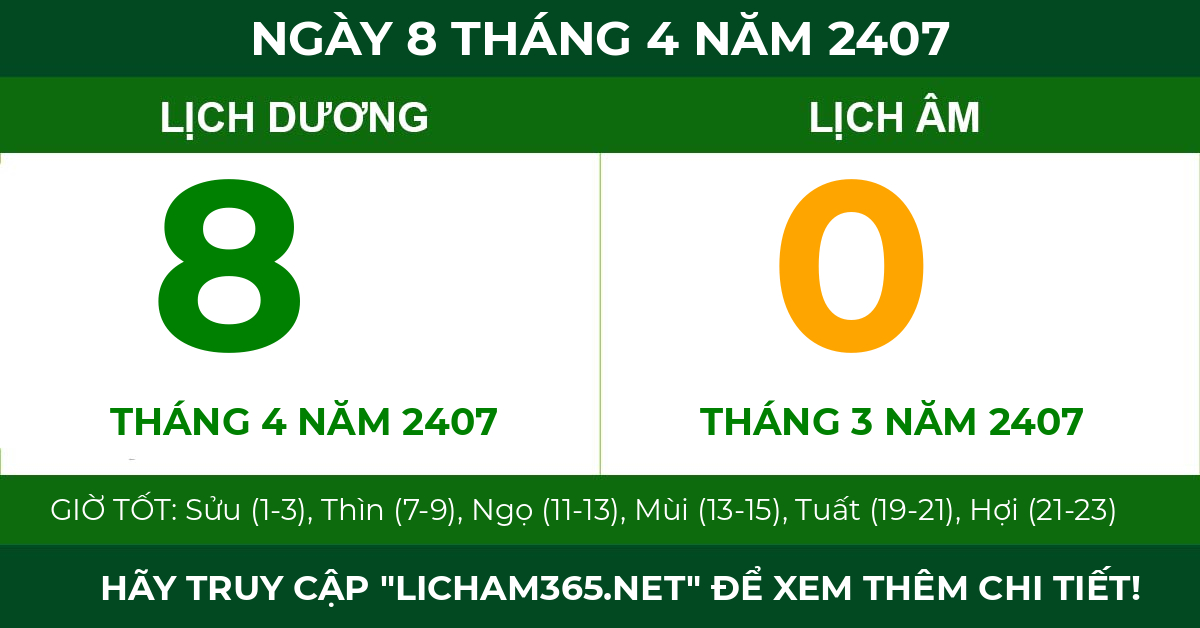 lịch âm ngày 8 tháng 4 năm 2407