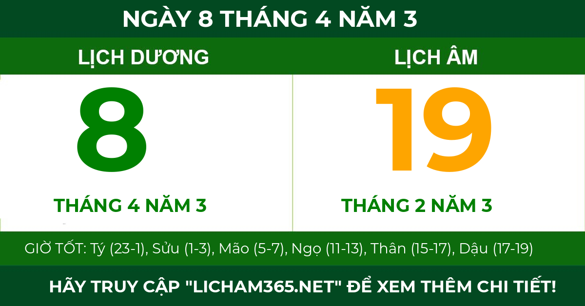 lịch âm ngày 8 tháng 4 năm 3