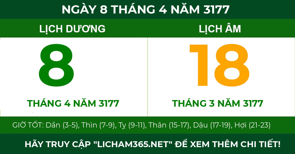 lịch âm ngày 8 tháng 4 năm 3177