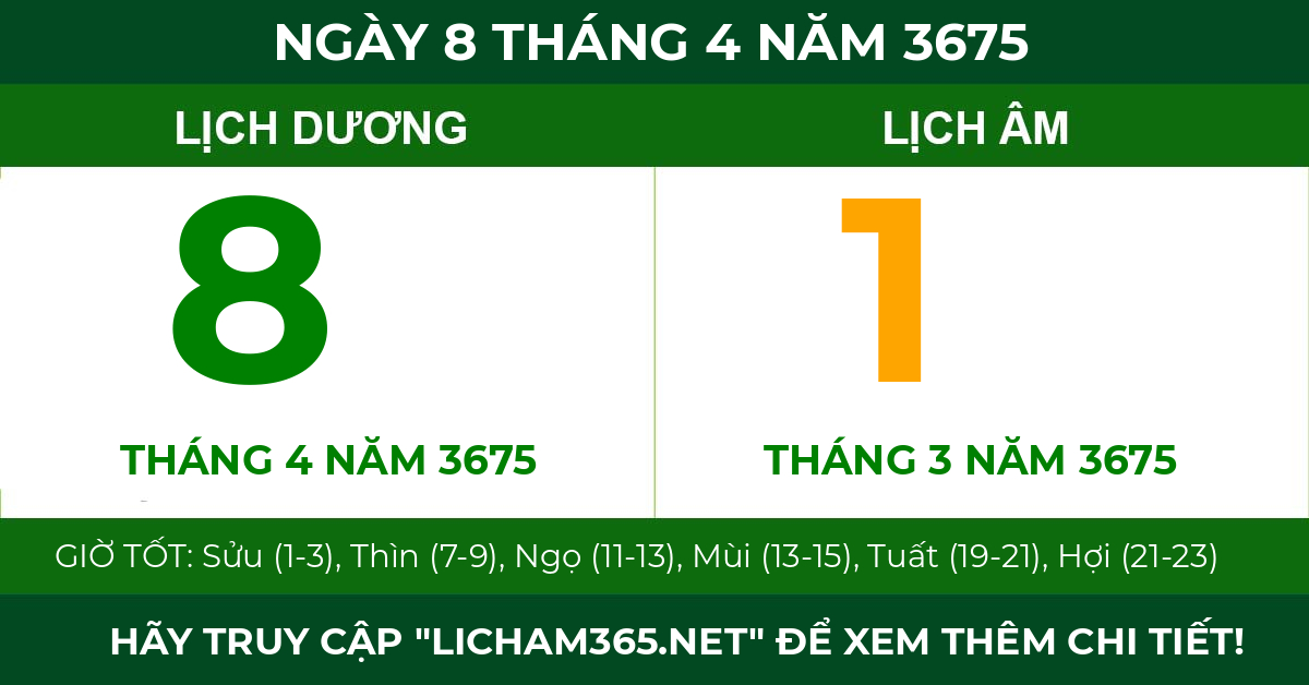 lịch âm ngày 8 tháng 4 năm 3675