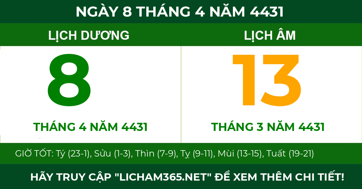 lịch âm ngày 8 tháng 4 năm 4431