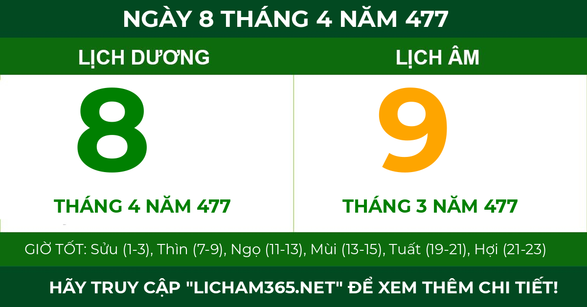 lịch âm ngày 8 tháng 4 năm 477