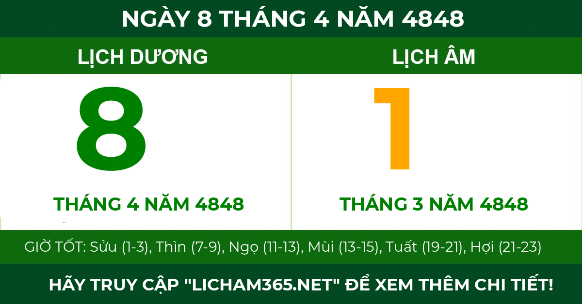 lịch âm ngày 8 tháng 4 năm 4848