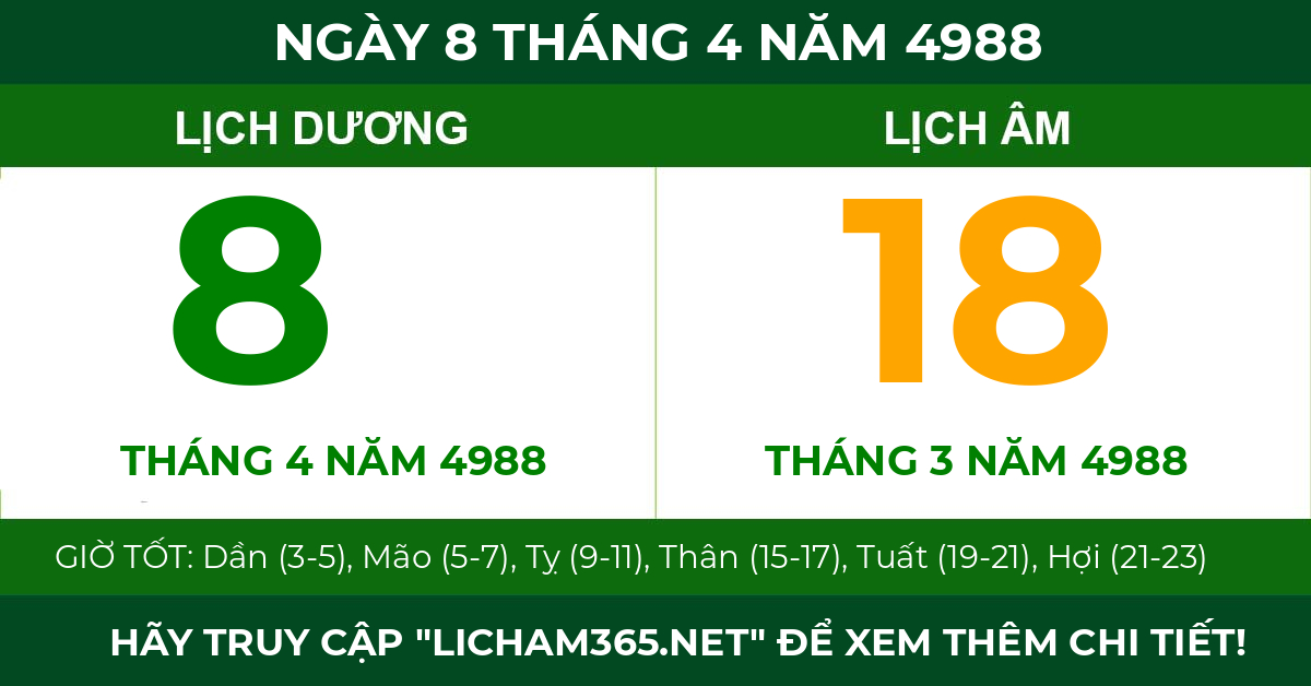 lịch âm ngày 8 tháng 4 năm 4988