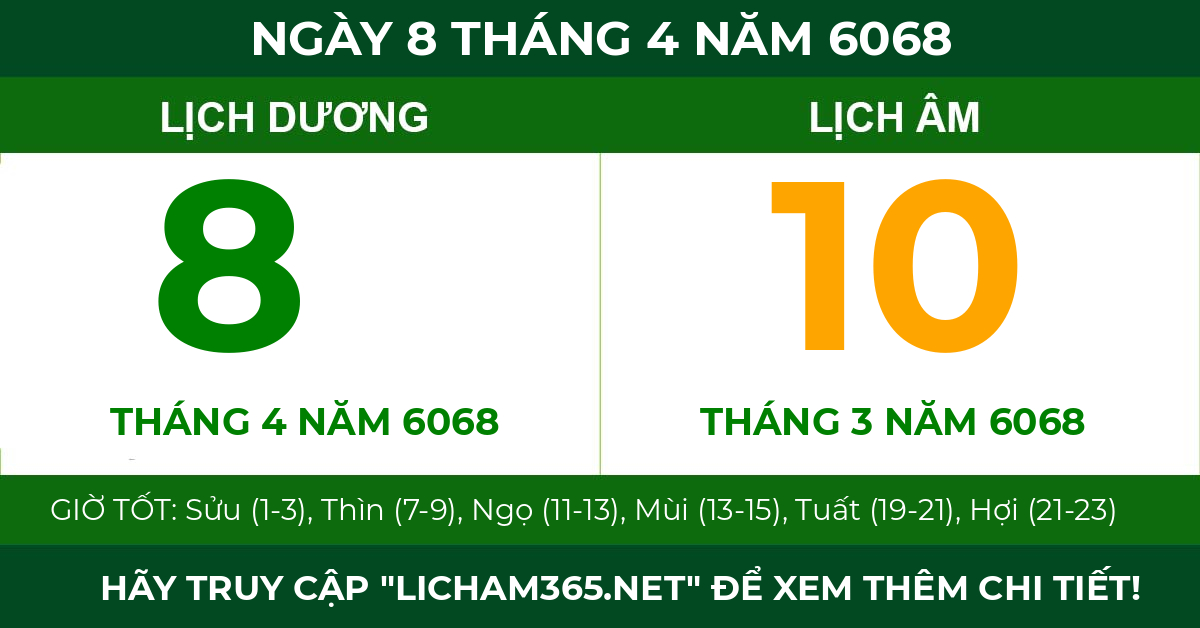 lịch âm ngày 8 tháng 4 năm 6068