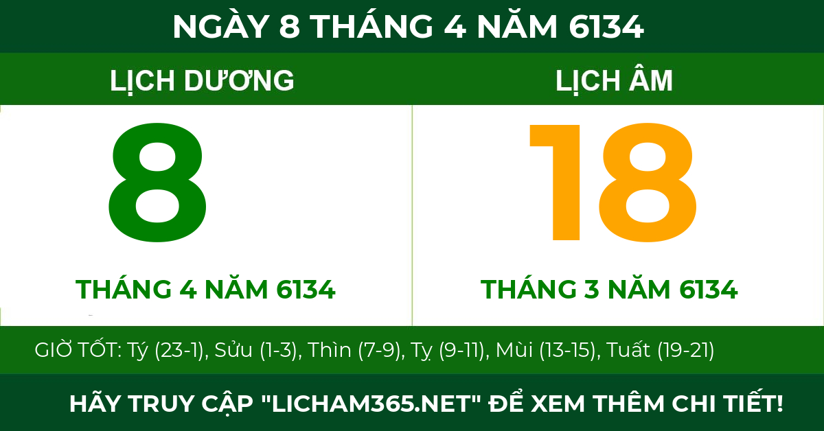 lịch âm ngày 8 tháng 4 năm 6134