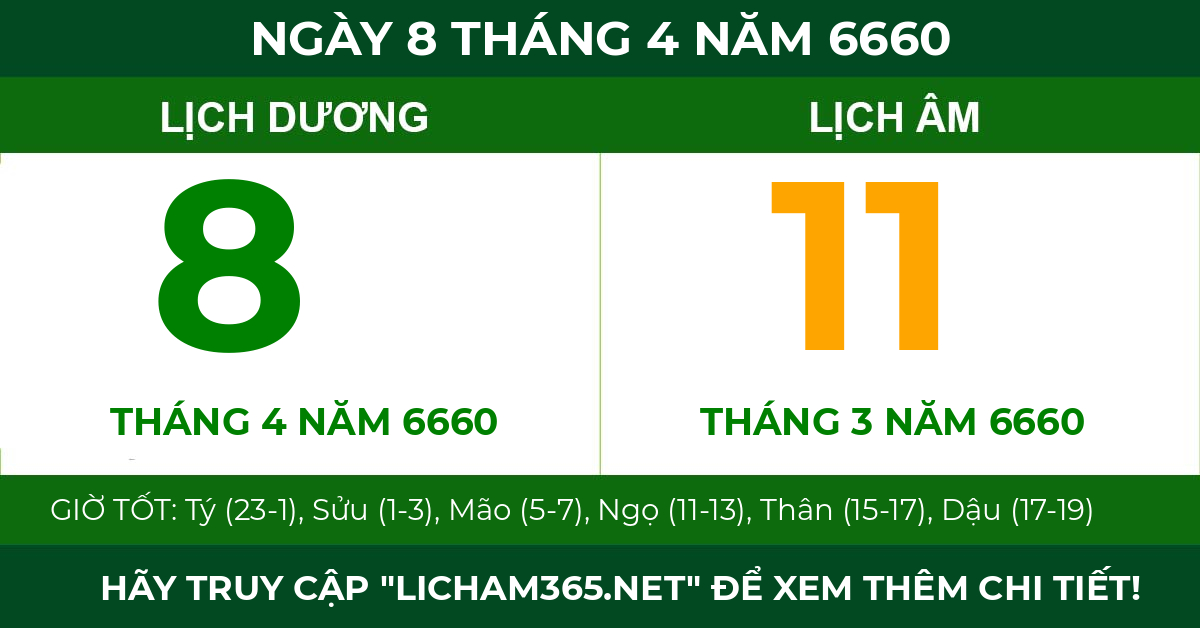 lịch âm ngày 8 tháng 4 năm 6660