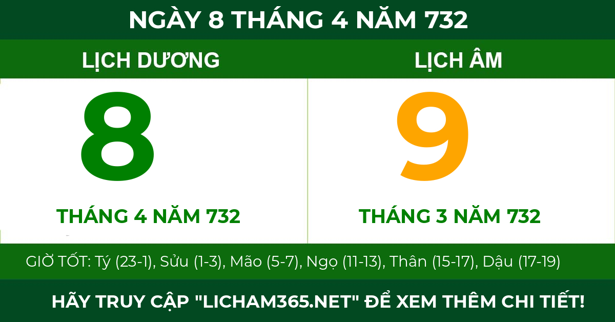 lịch âm ngày 8 tháng 4 năm 732