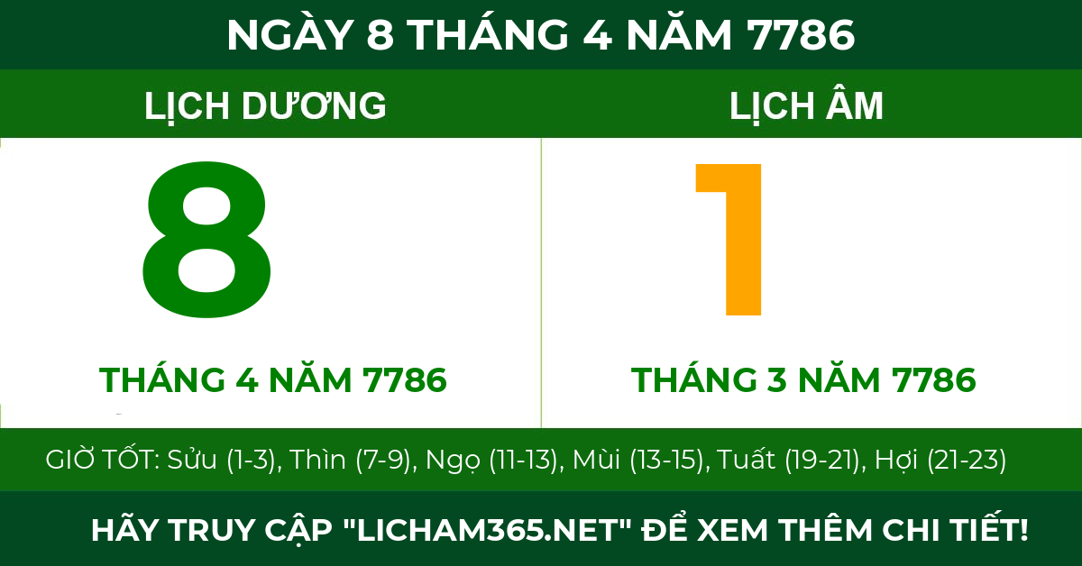 lịch âm ngày 8 tháng 4 năm 7786
