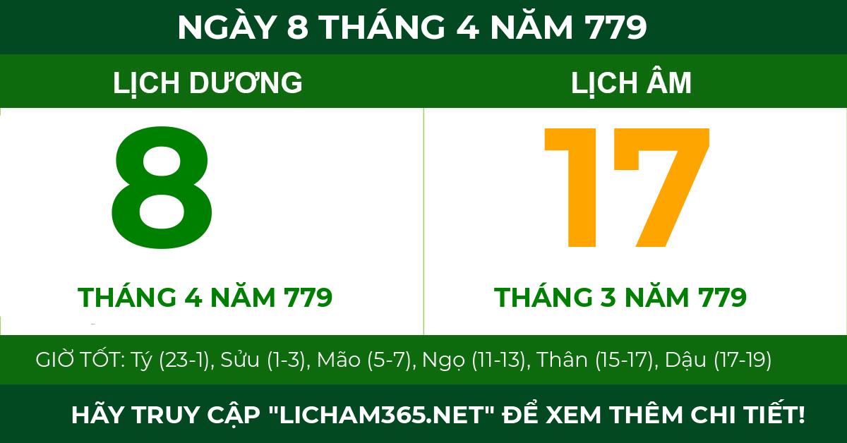 lịch âm ngày 8 tháng 4 năm 779
