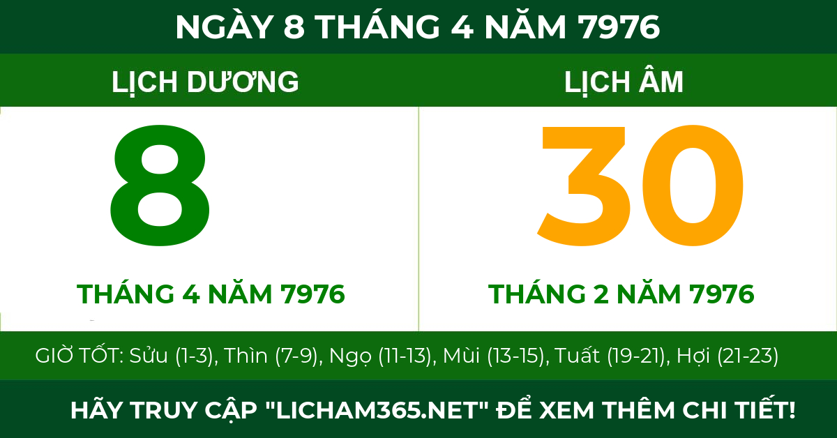 lịch âm ngày 8 tháng 4 năm 7976