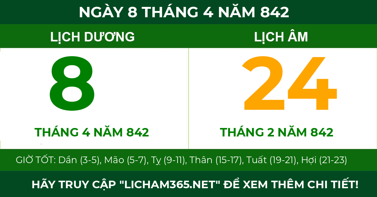 lịch âm ngày 8 tháng 4 năm 842